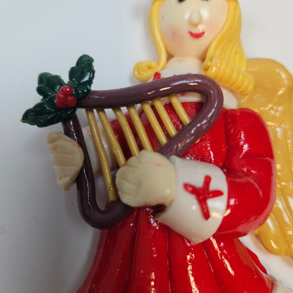 Vintage 1900s Multi 4" Dough Angel with Harp Christmas Ornament Figurine Holiday - Picture 4 of 5